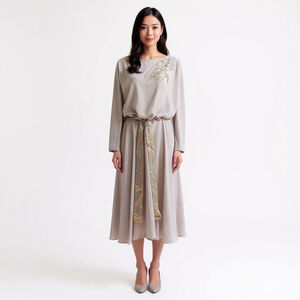 Samax Vintage Floral Gray Dress